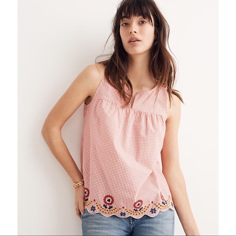 Madewell Embroidered Gingham Sleeveless Top Sz XXS